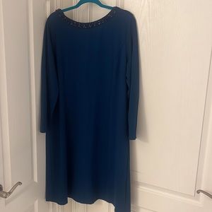 Susan Graver Teal Embellished Shift Dress- Size Large